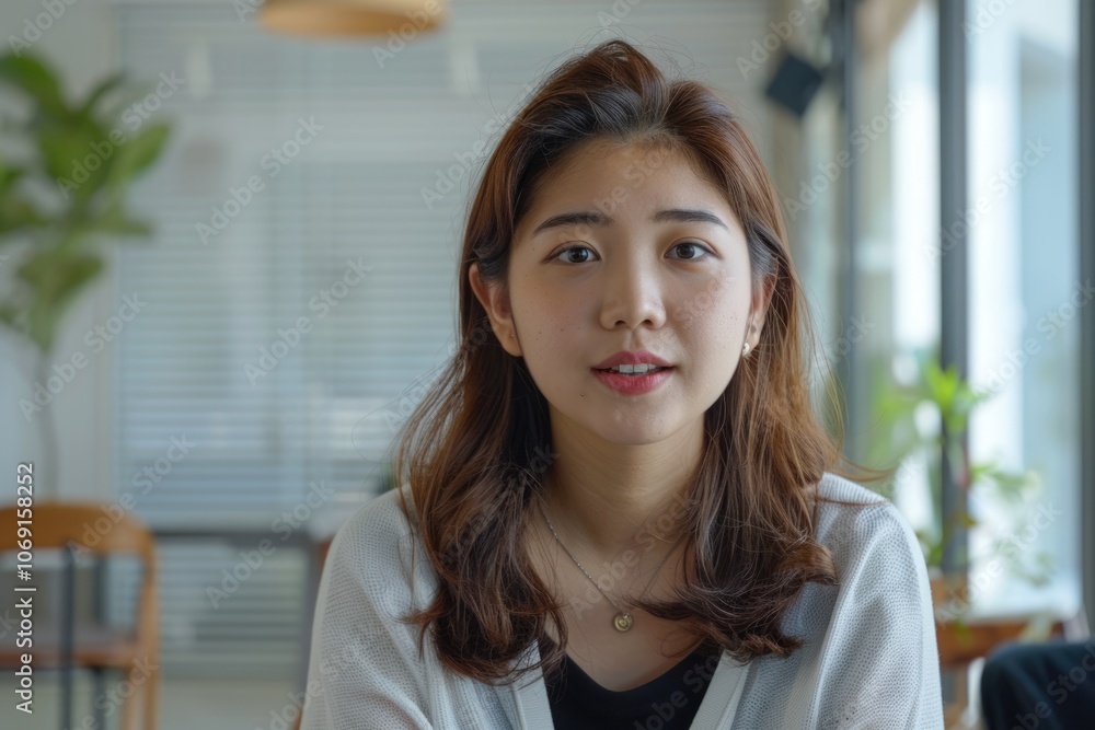 Asian online teacher speaking via webcam teenage girl video calling. Asian online teacher speaking via webcam teenage girl video calling.