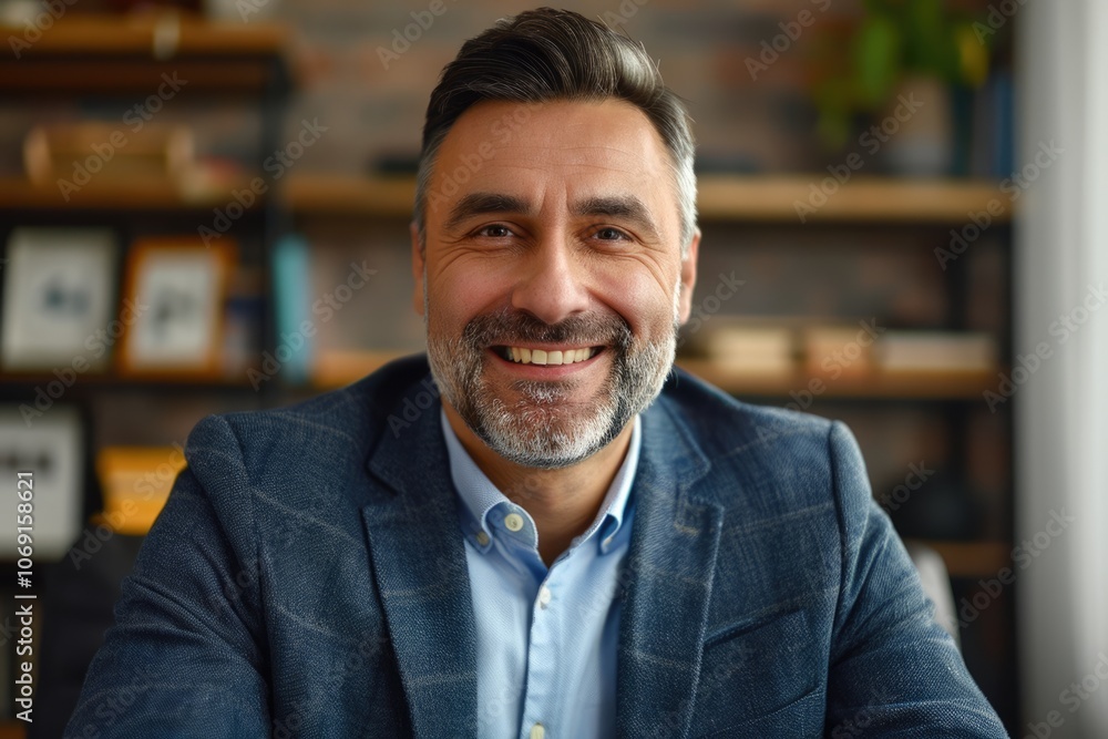 Businessman on webcam call with client communicating online confidently. Businessman on webcam call with client communicating online confidently.
