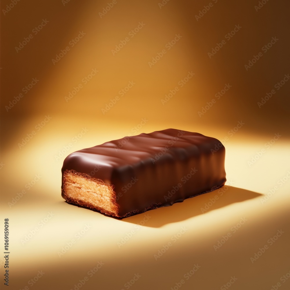 Delicious chocolate-covered cake slice on a golden background Delicious chocolate-covered cake slice on a golden background