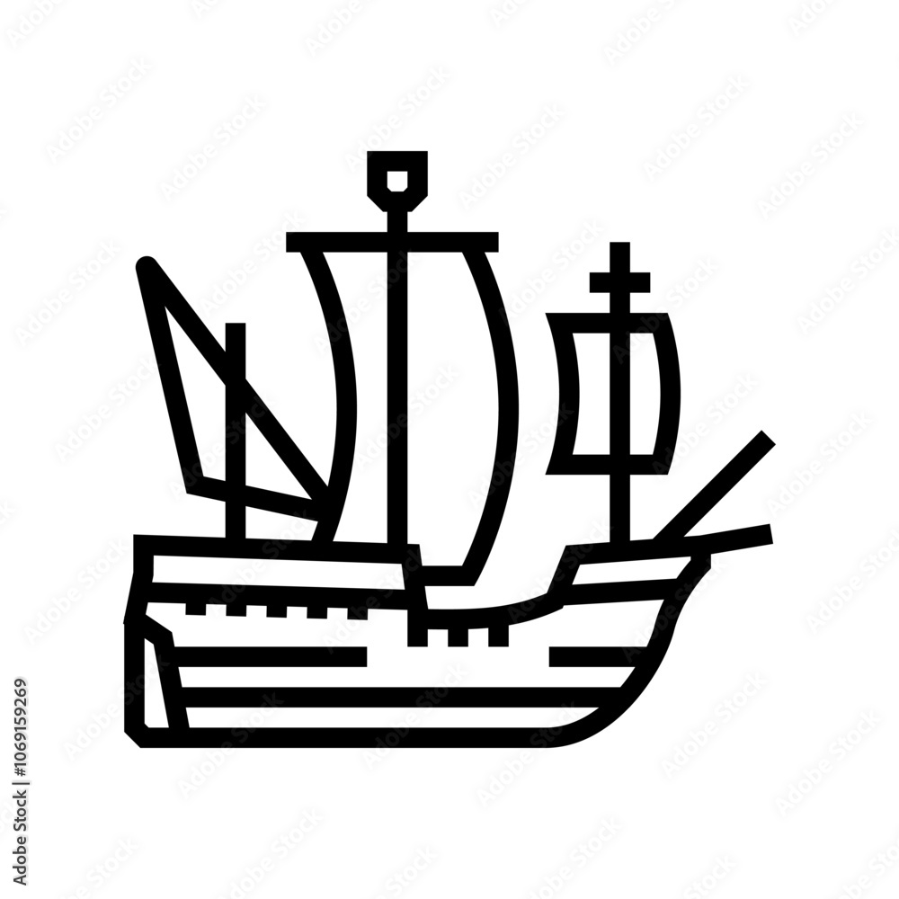 barque ancient ship line icon vector. barque ancient ship sign. isolated contour symbol black illustration barque ancient ship line icon vector. barque ancient ship sign. isolated contour symbol black illustration