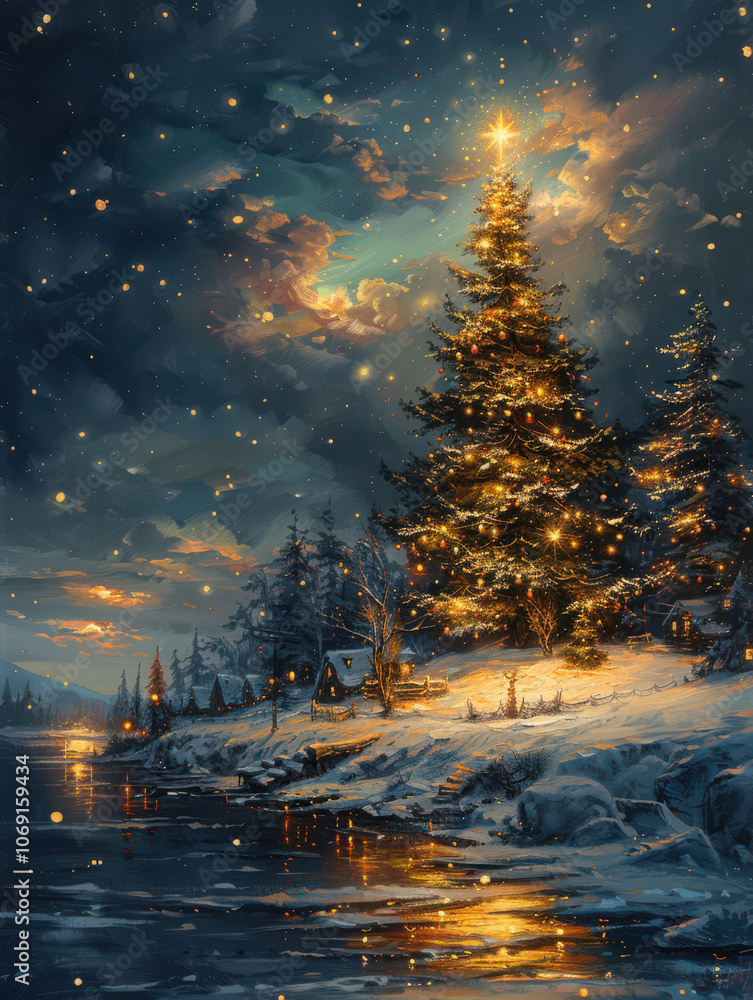 Enchanted Christmas Tree by the Frozen Lake
