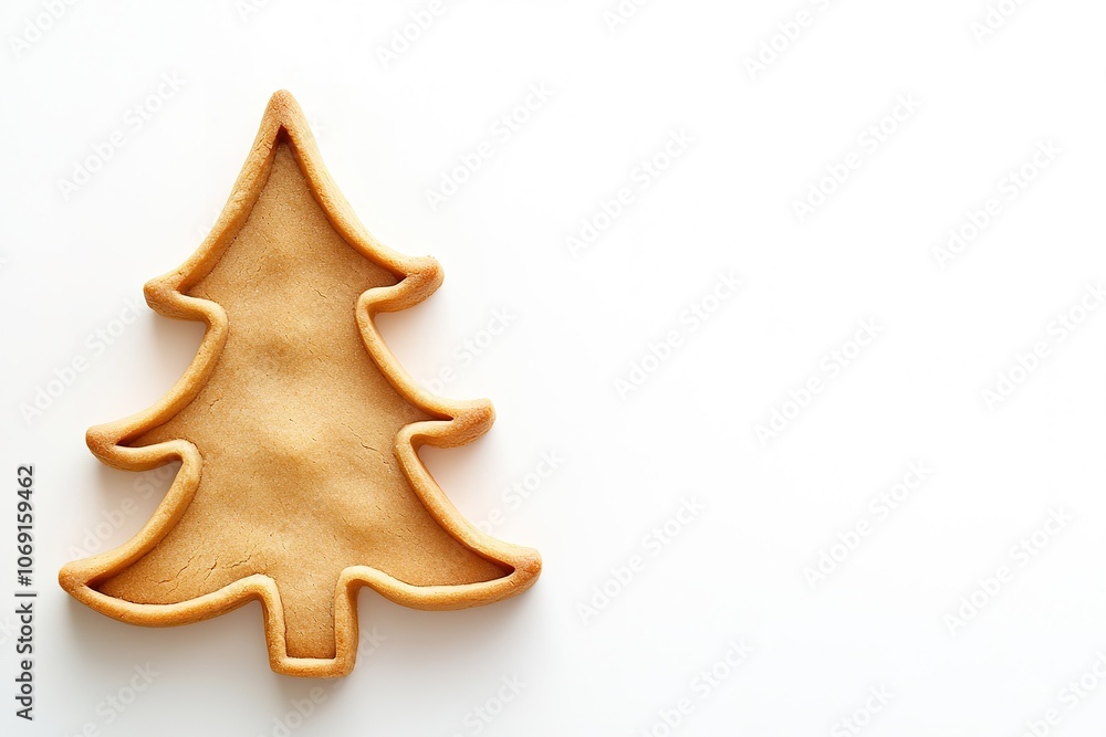 Gingerbread tree cookie on white, simplicity and minimalism Gingerbread tree cookie on white, simplicity and minimalism