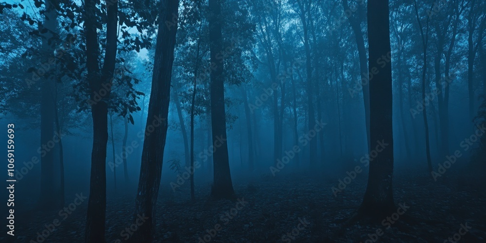 Obraz premium Mysterious Foggy Forest at Night
