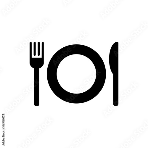 Restaurant, fork knife plate simple icon. Flat design. White background