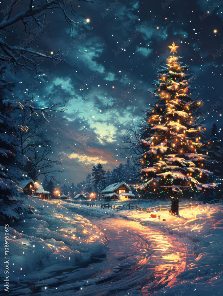 Enchanted Christmas Tree by the Frozen Lake