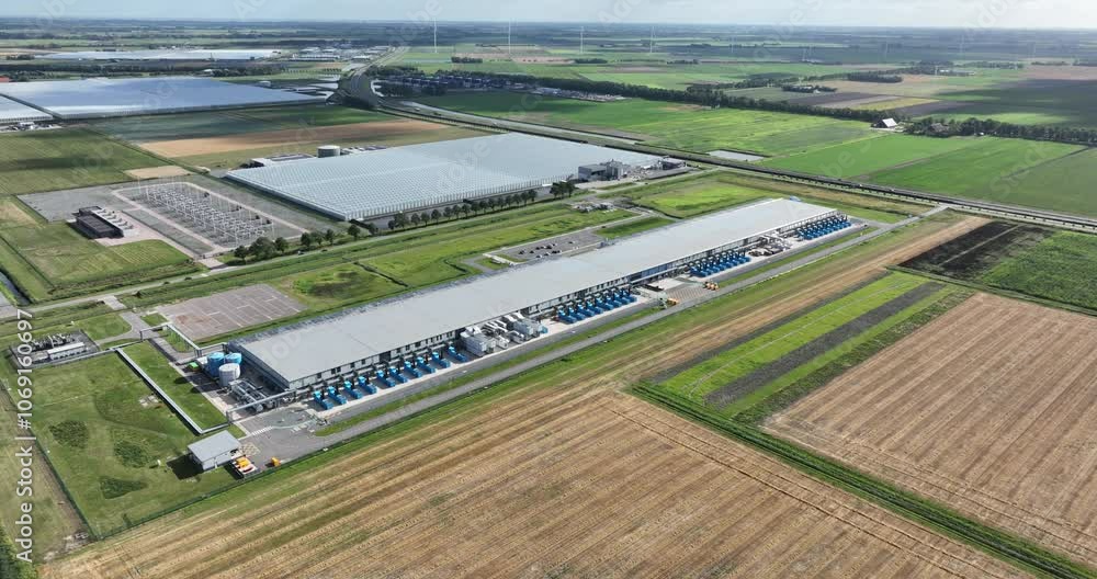 Aerial view of a large online search engine data centre in Middenmeer, the Netherlands Aerial view of a large online search engine data centre in Middenmeer, the Netherlands