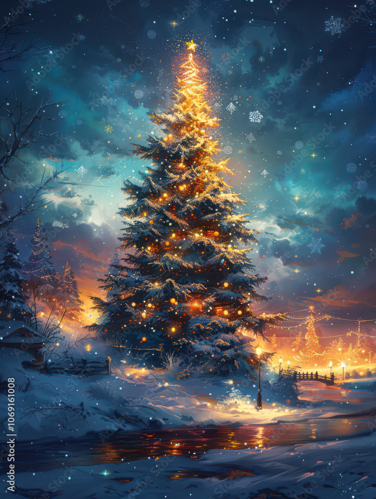 Enchanted Christmas Tree by the Frozen Lake