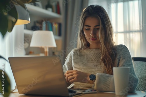 Woman multitasking with laptop and smartphone for work and study.