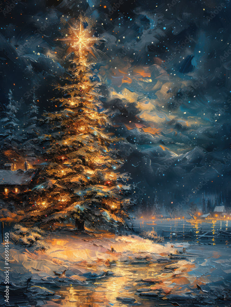 Enchanted Christmas Tree by the Frozen Lake