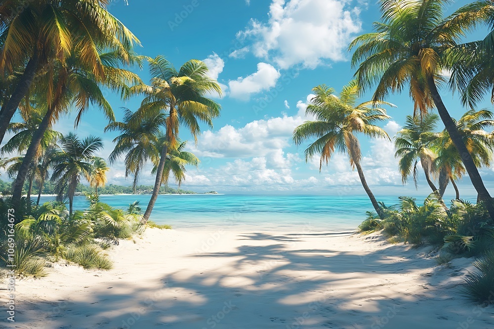 Obraz premium Palm Trees Frame Idyllic Tropical Beach