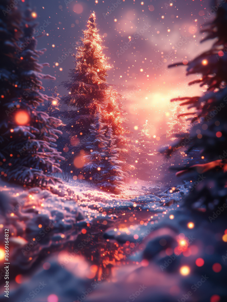 Enchanted Christmas Tree by the Frozen Lake