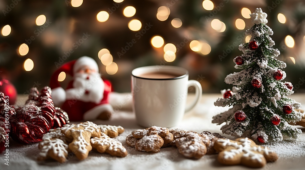 Festive Holiday Setting with Cup of Hot Beverage and Christmas Cookies : Generative AI Festive Holiday Setting with Cup of Hot Beverage and Christmas Cookies : Generative AI