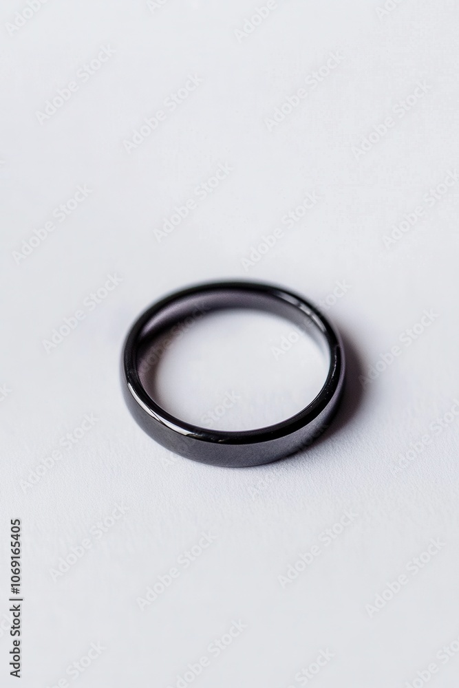 Close-up of a sleek black metal ring Close-up of a sleek black metal ring