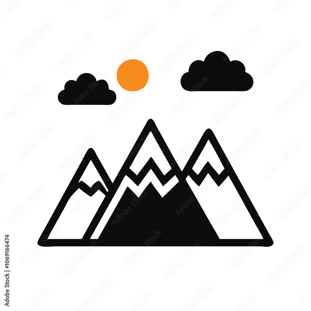 Mountain Icon with Sun and Cloud, Illustration of mountains with a sun and cloud, representing nature, adventure, and outdoor exploration, ideal for travel and scenic themes.
Mountain Icon with Sun and Cloud, Illustration of mountains with a sun and cloud, representing nature, adventure, and outdoor exploration, ideal for travel and scenic themes.