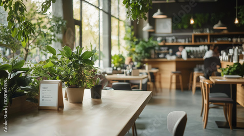 Inviting Cafe Space with Natural Greenery and Modern Decor