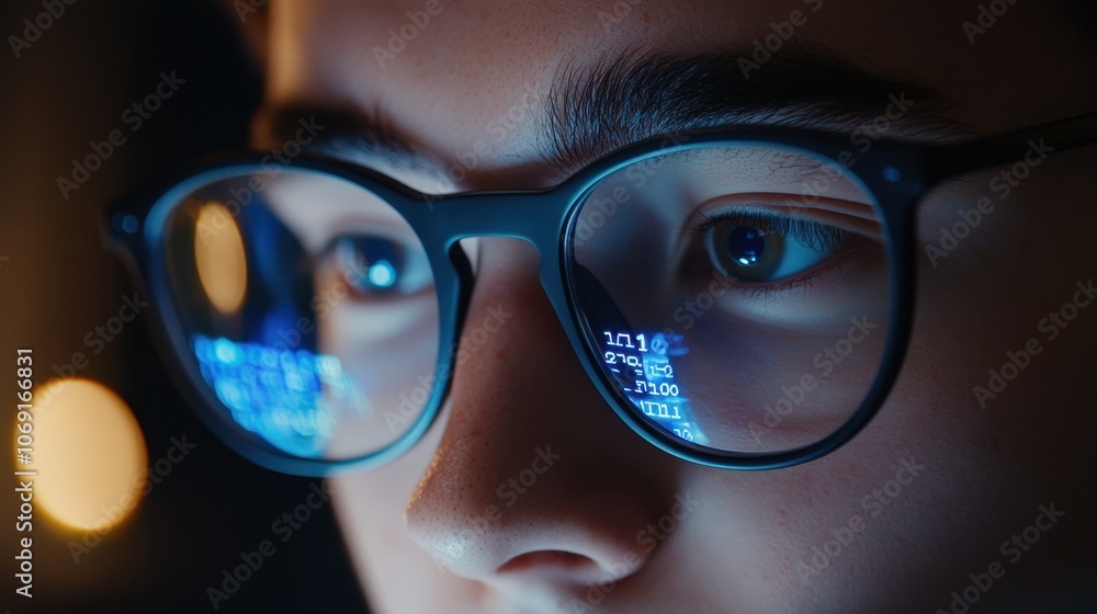Close-Up of Person Wearing Glasses Looking at Screen Close-Up of Person Wearing Glasses Looking at Screen