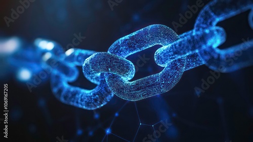 A close-up of a digital chain link symbolizing connectivity and blockchain technology.