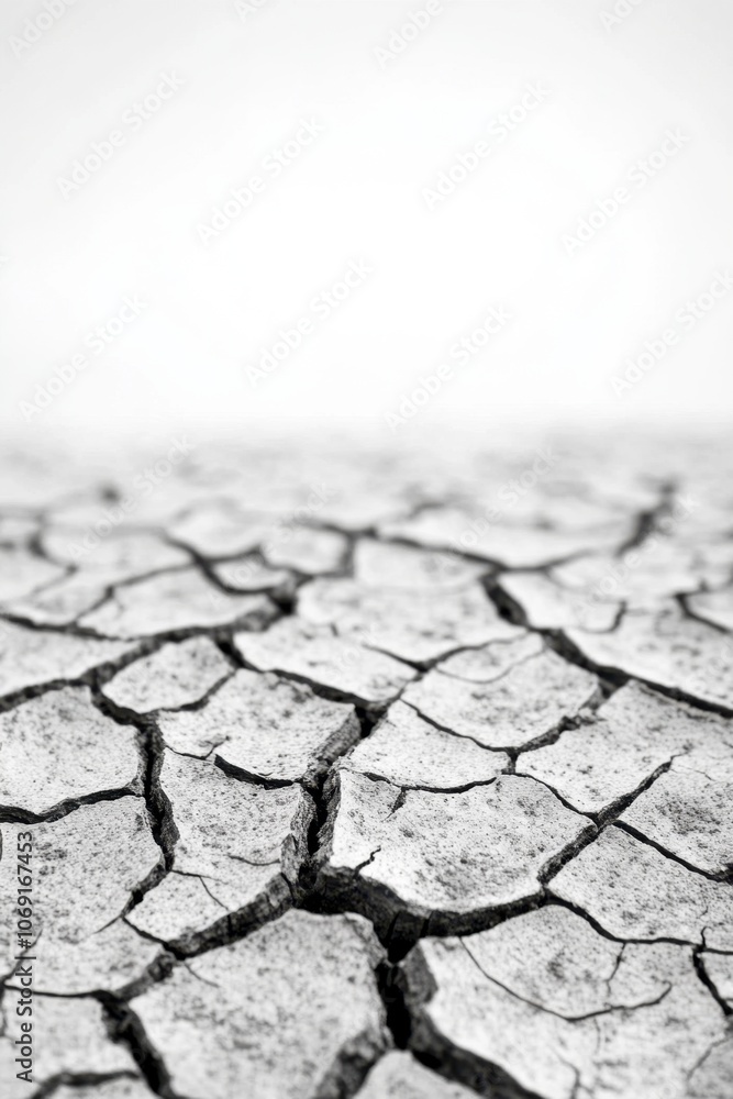 Obraz premium Cracked dry earth surface in monochrome