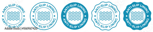  Anti slip icon set in blue and black color. Antislip texture symbol. slip prevention vector stamp.  photo