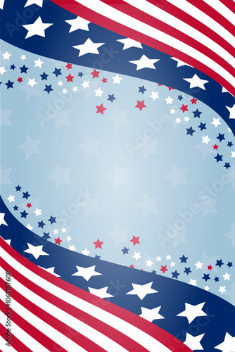 4th july USA Independence day Memorial Day Silver background Copy space Vector illustration Stars and stripes Falling confetti United States of America Patriotic template Vertical flyer