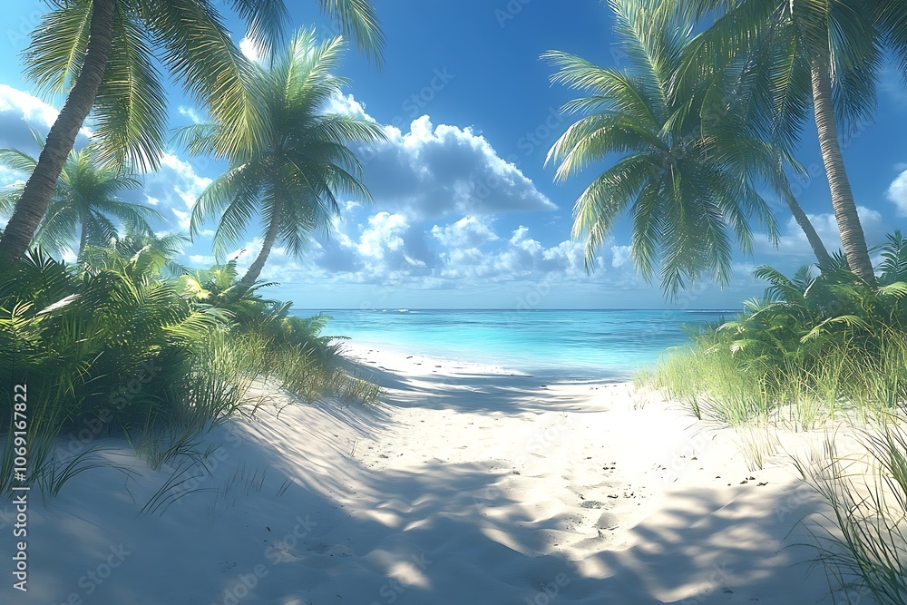 Palm Trees Framing a Tropical Beach Path1 Palm Trees Framing a Tropical Beach Path1