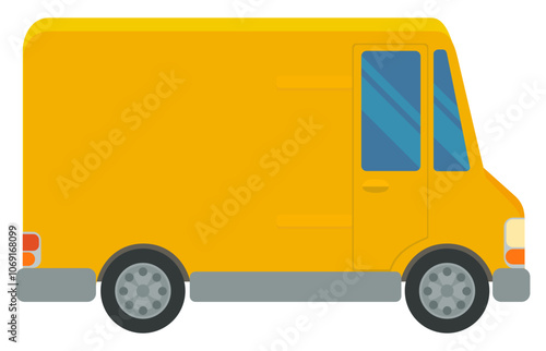 Yellow van side view in flat design style (cut out)