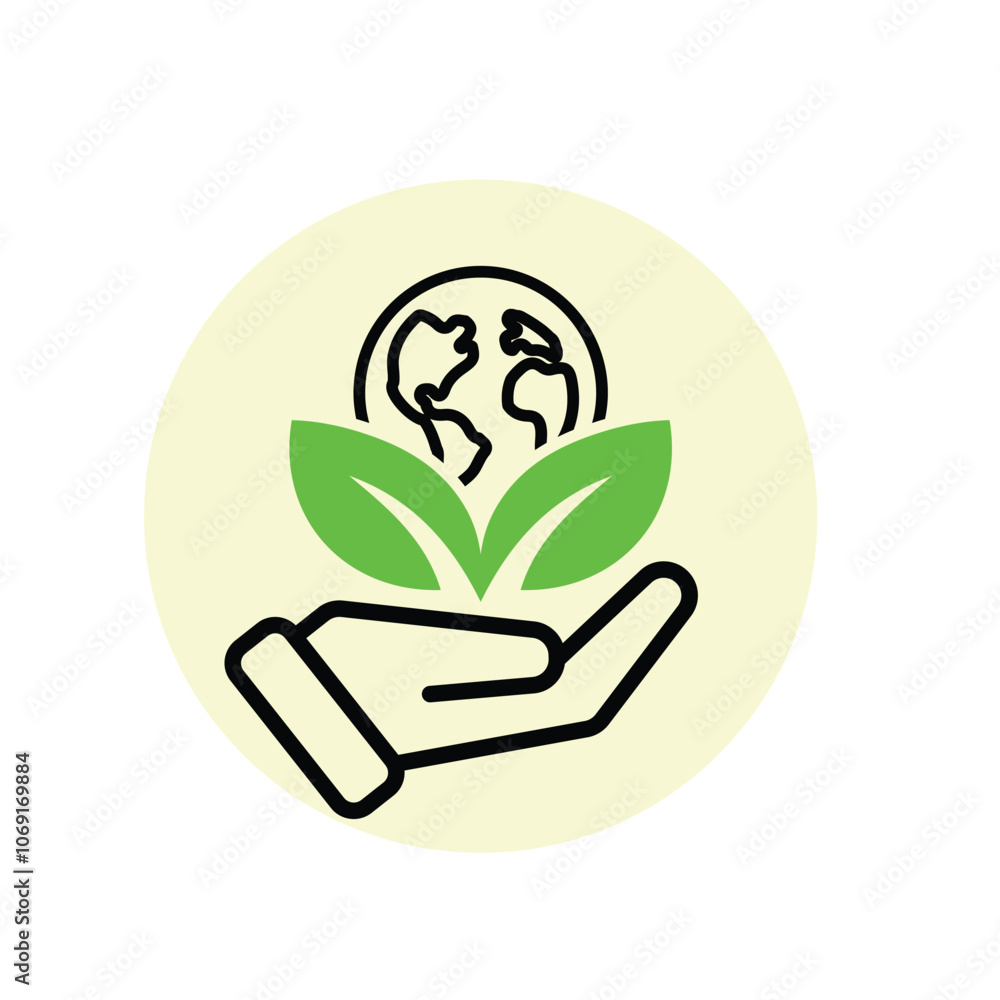 sustainable icon. with reuse in hand. recycling, renewal for carbon reduction, net zero, green energy, eco-friendly concept. mixed design style. vector illustration sustainable icon. with reuse in hand. recycling, renewal for carbon reduction, net zero, green energy, eco-friendly concept. mixed design style. vector illustration