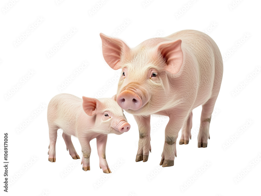 Side View Pig and Piglet isolated on white or transparent background, png clipart, design element Side View Pig and Piglet isolated on white or transparent background, png clipart, design element