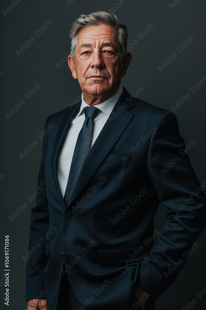 Senior Businessman in Navy Suit Against Charcoal Gray Background for Professional Portraits Senior Businessman in Navy Suit Against Charcoal Gray Background for Professional Portraits