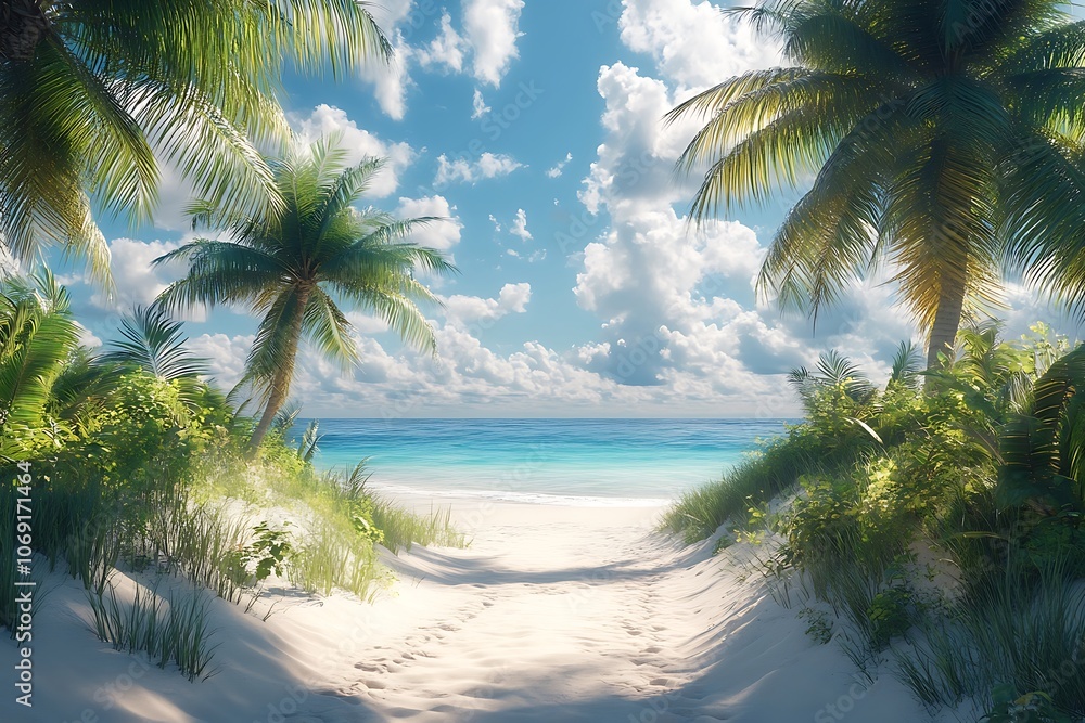 Secluded Beach Path Through Tropical Palms Secluded Beach Path Through Tropical Palms