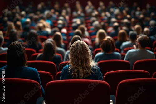 Audience in theater with large digital display symbolizing digital transformation cloud adoption and technology integration in IT settings