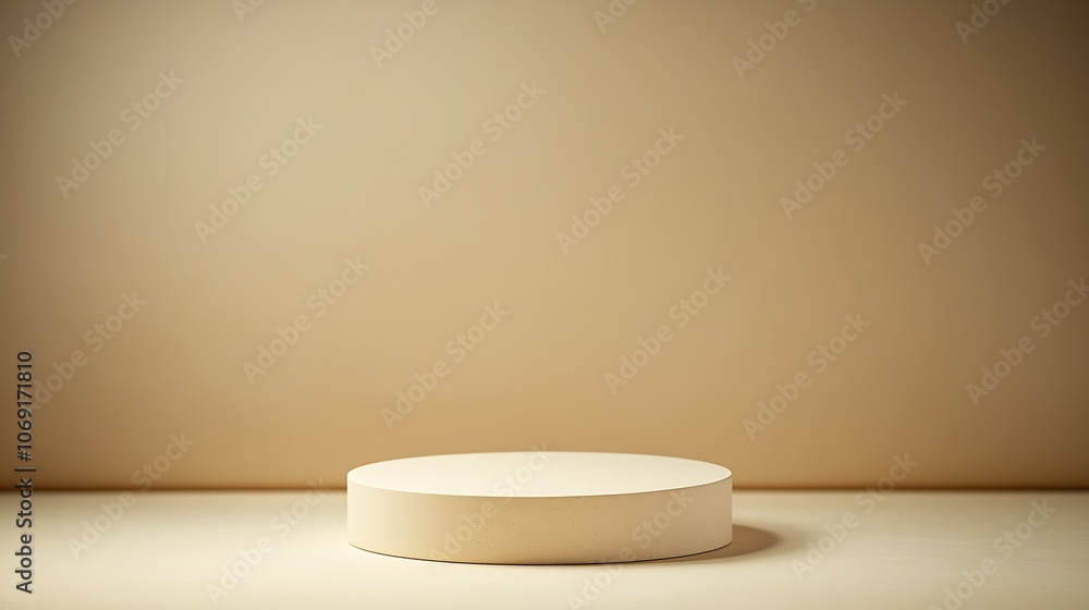 Beige Round Podium in Elegant Neutral Setting for Product Showcases : Generative AI Beige Round Podium in Elegant Neutral Setting for Product Showcases : Generative AI