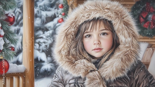 Youngsters bundled up in cozy attire, experiencing winter’s magic, with frosty air, snowflakes, and playful interactions bringing joy to life photo