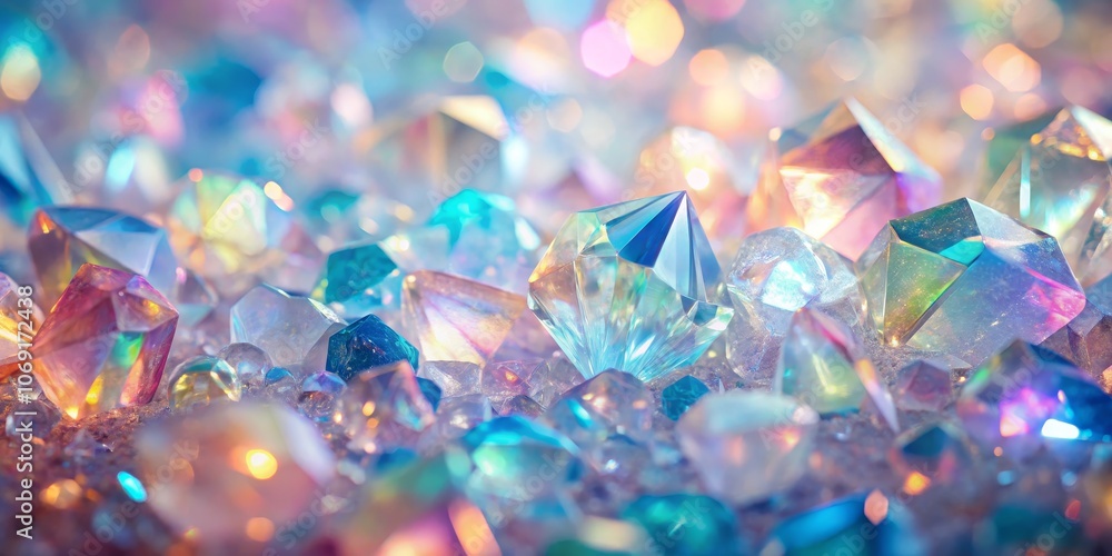 Close-up of Iridescent Crystals with Bokeh, Gemstones, Jewelry, Sparkle, Bling Close-up of Iridescent Crystals with Bokeh, Gemstones, Jewelry, Sparkle, Bling