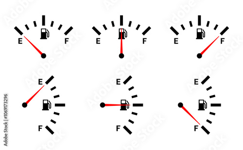 Fuel gauge icons. different fuel levels from empty to full