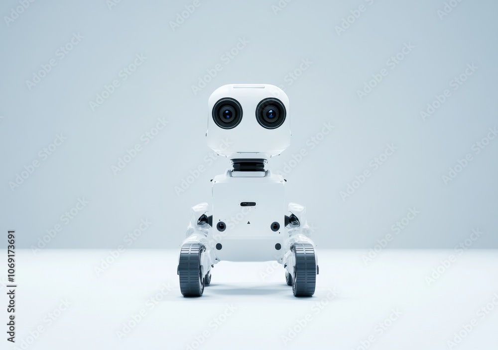 Futuristic robot with camera eyes on a plain background Futuristic robot with camera eyes on a plain background