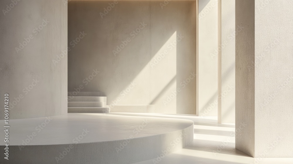 Clean 3D exhibition space with neutral tones and minimalist lighting, perfect for highlighting products or displays Clean 3D exhibition space with neutral tones and minimalist lighting, perfect for highlighting products or displays