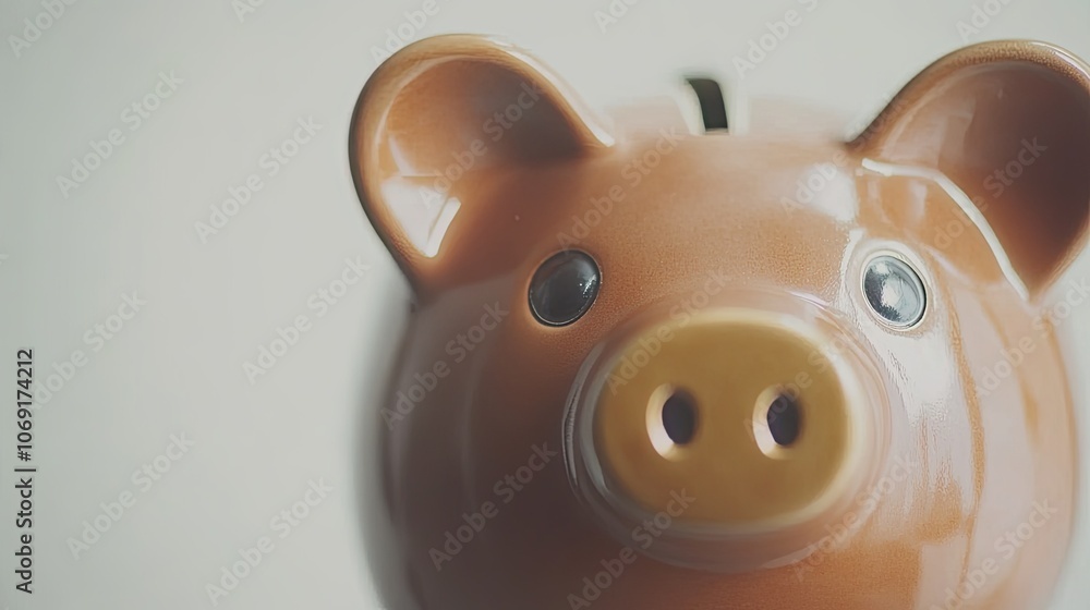 Close-up of American dollars in piggy bank on white background, highlighting financial savings concept Close-up of American dollars in piggy bank on white background, highlighting financial savings concept