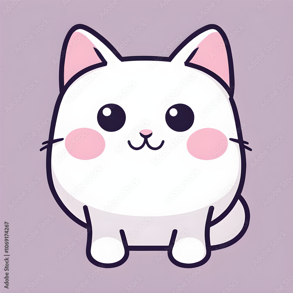 Adorable White Chubby Cat with Pink Cheeks in Kawaii Style Adorable White Chubby Cat with Pink Cheeks in Kawaii Style