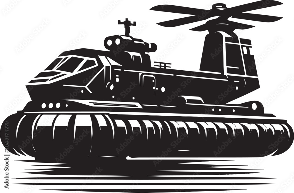 Hovercraft silhouette vector illustration isolated on a white background Hovercraft silhouette vector illustration isolated on a white background