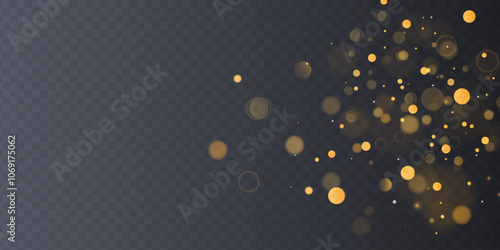 Christmas background. Powder dust light PNG. Magic shining gold dust. Fine, shiny dust bokeh particles fall off slightly. Fantastic shimmer effect. Vector illustrator.