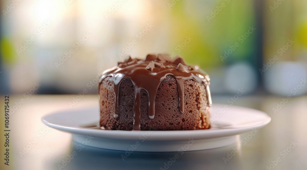 Delicious chocolate cake with dripping frosting on a plate Delicious chocolate cake with dripping frosting on a plate