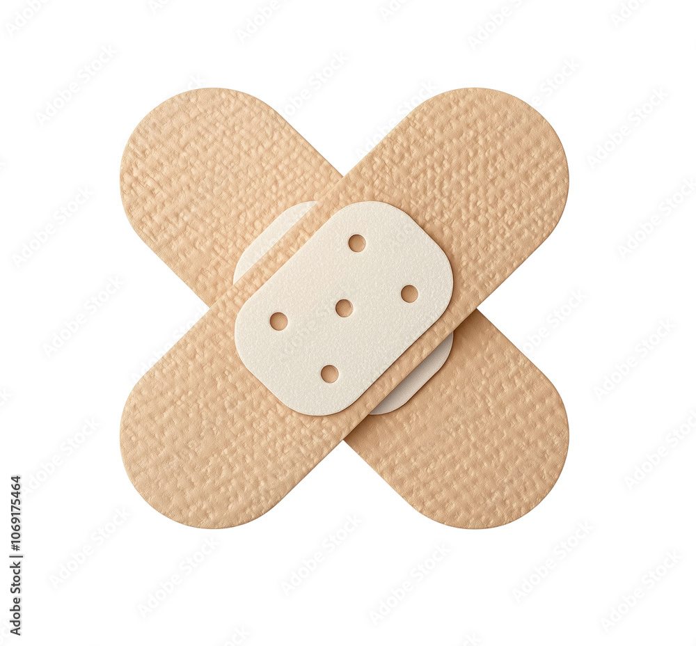 Two Beige Medical Bandages isolated on white or transparent background, png clipart, design element Two Beige Medical Bandages isolated on white or transparent background, png clipart, design element