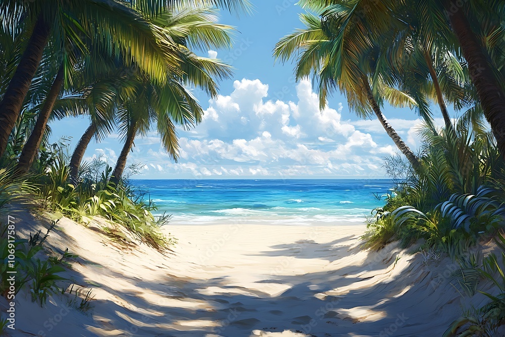 Obraz premium Sunlit Pathway to a Hidden Tropical Beach
