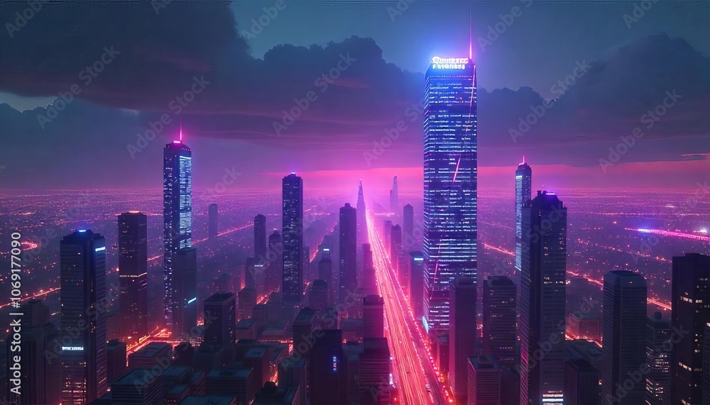Fototapeta premium Neon Dreamscape: A Digital Metropolis in the Future