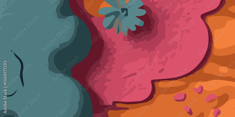 Abstract Dark Botanical Pattern with Green and Pink Elements. Contemporary Botanical Design with Green, Pink, and Orange Accents. Tropical Orange and Green Leaf Pattern on a Dark Background art Abstract Dark Botanical Pattern with Green and Pink Elements. Contemporary Botanical Design with Green, Pink, and Orange Accents. Tropical Orange and Green Leaf Pattern on a Dark Background art