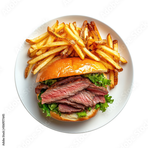 Delicious Roast Beef Sandwich and French Fries Isolated on a Transparent Background