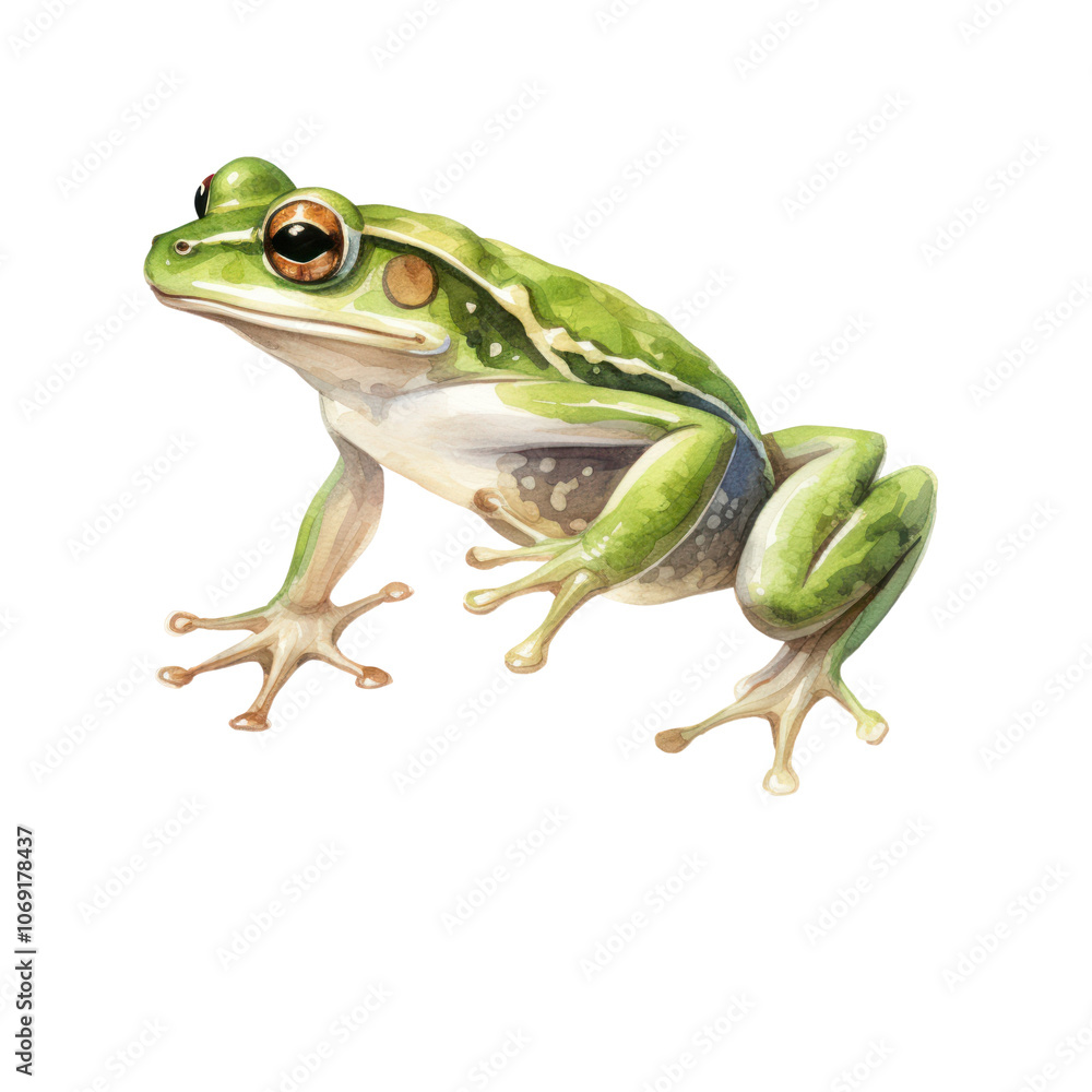 Fototapeta premium Jumping Frog Watercolor Illustration isolated on white or transparent background, png clipart, design element