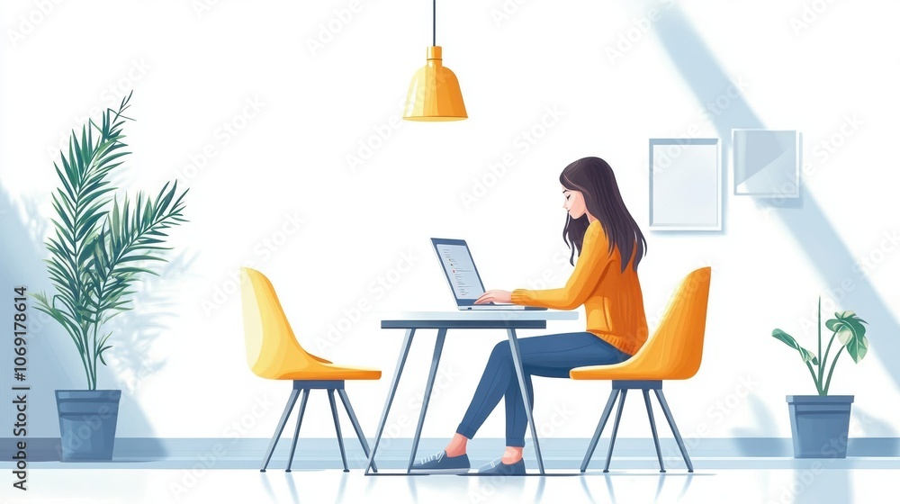 Young woman working remotely from home office using laptop Young woman working remotely from home office using laptop