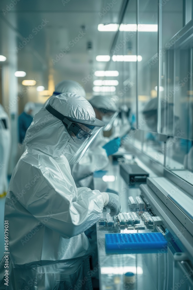 Innovative Research and Development Team Producing Next-Gen Semiconductor Chips in Sterile Cleanroom Innovative Research and Development Team Producing Next-Gen Semiconductor Chips in Sterile Cleanroom